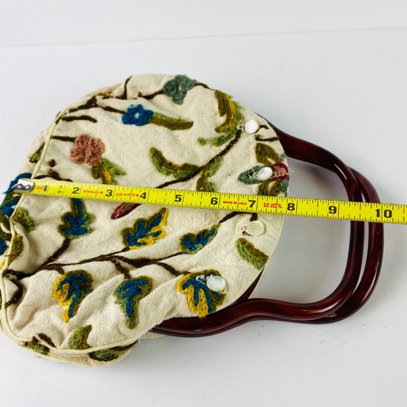 Handmade Small Satchel Tote Embroidery Floral Pear - Picture 7 of 8